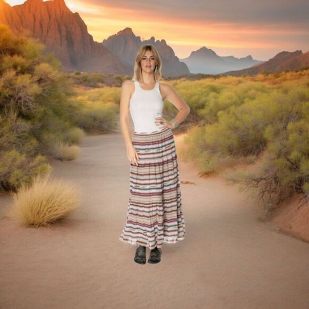 Double D Ranch Santa Rita‎ skirt size M striped Southwestern boho rodeo midi